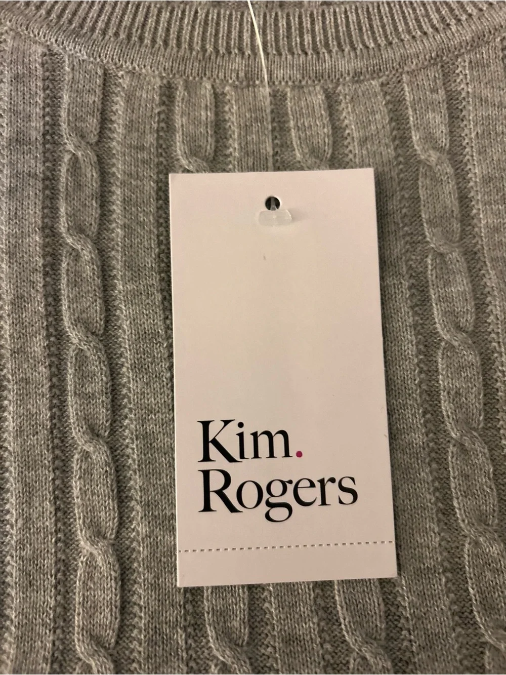 Kim Rogers Light Gray Cable-Knit Crewneck Sweater
